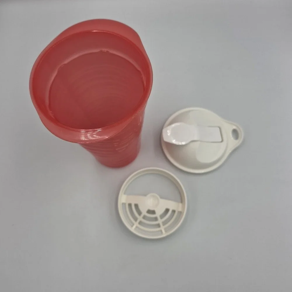 Vintage Tupperware Shaker Tumbler 5759A-5 Plastic Orange & White Lid Top 500 ml - Picture 5 of 6